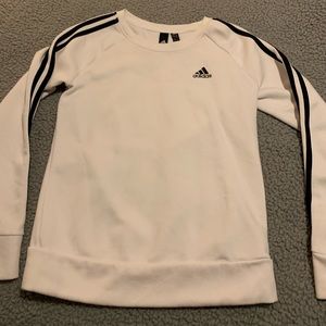 White adidas sweatshirt.